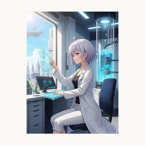 Futuristic Anime Scientist Girl in High-Tech Lab