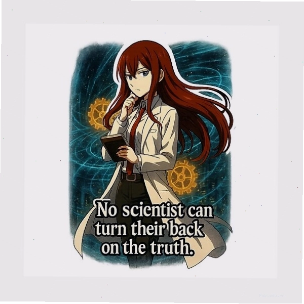 Kurisu Makise from Steins Gate with Scientist Quote